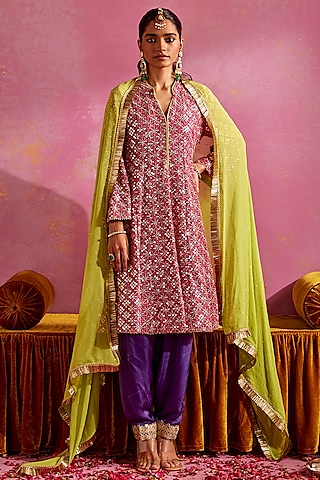 Rani Pink Georgette Embellished Kurta Set by Mustard Moon by Neyha and Vrinda