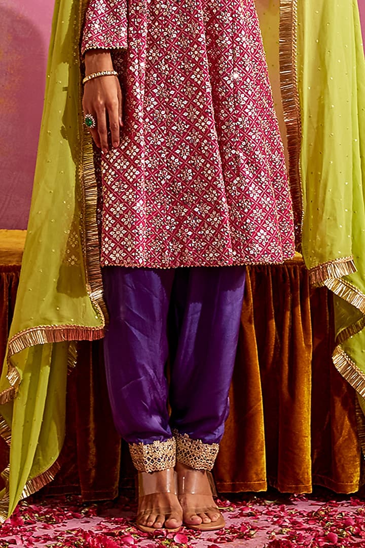 Rani Pink Georgette Embellished Kurta Set by Mustard Moon by Neyha and Vrinda at Pernia's Pop Up Shop