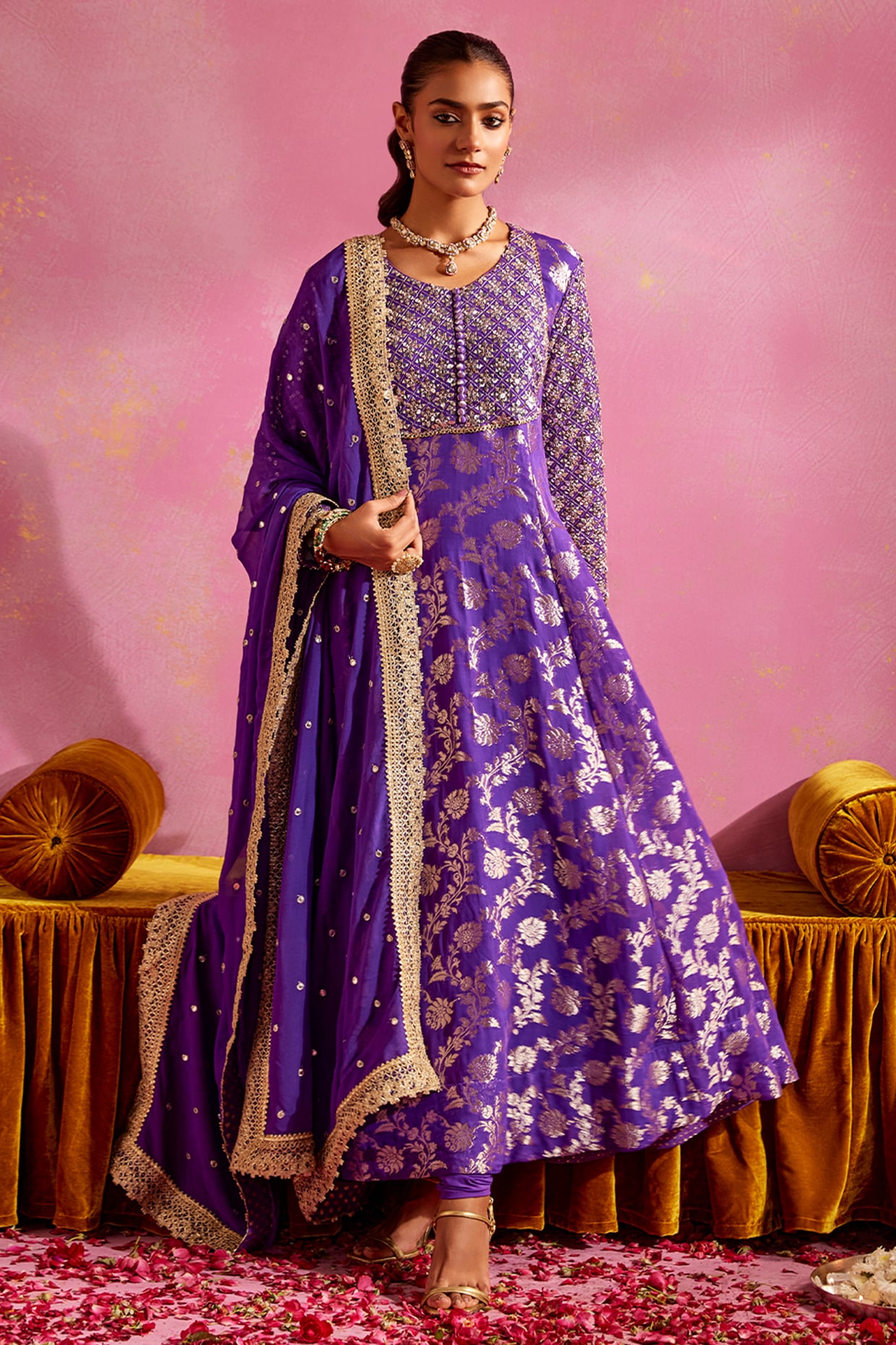 Black Color Banarasi Silk Anarkali Gown – TANHAI