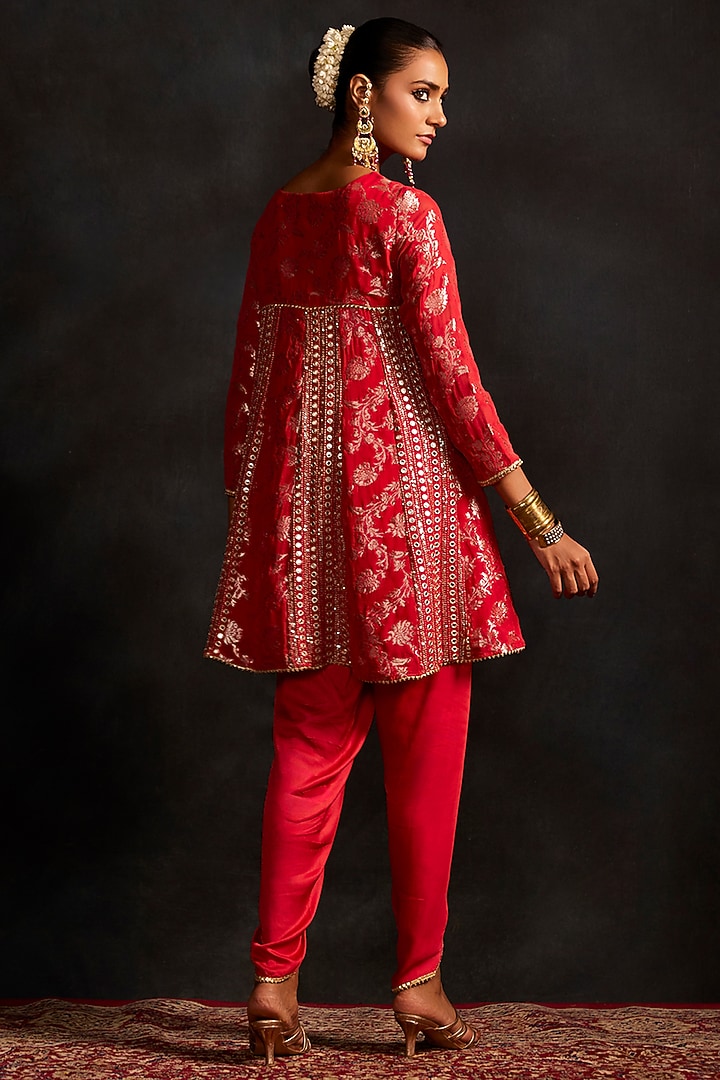 Red Banarasi Tunic Set by Mustard Moon by Neyha and Vrinda at Pernia's Pop Up Shop
