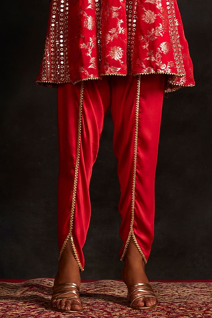 Red Banarasi Tunic Set by Mustard Moon by Neyha and Vrinda at Pernia's Pop Up Shop