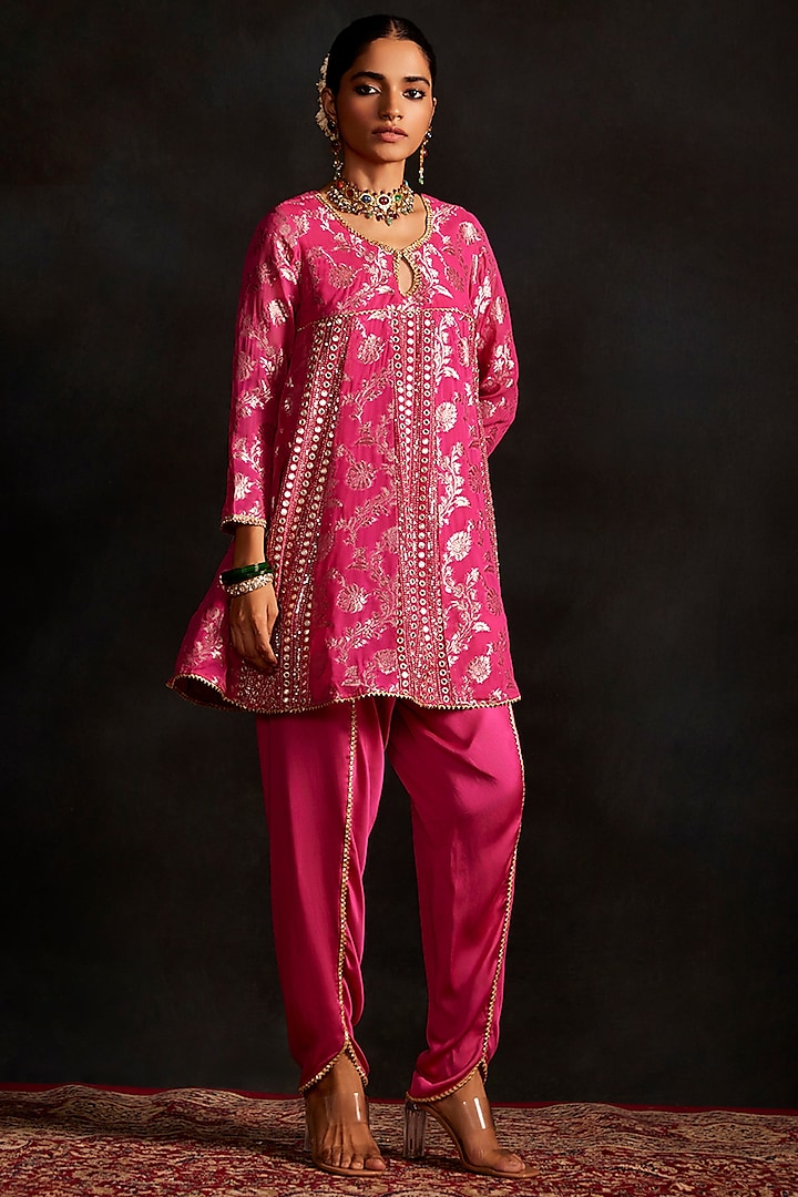 Rani Pink Banarasi Tunic Set Design by Mustard Moon by Neyha and