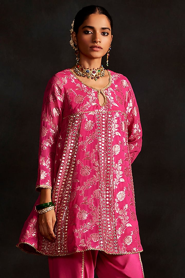 Rani Pink Banarasi Tunic Set by Mustard Moon by Neyha and Vrinda at Pernia's Pop Up Shop
