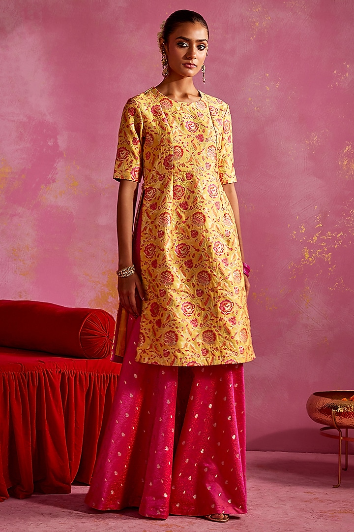 Rani Pink Georgette & Banarasi Brocade Sharara Set by Mustard Moon by Neyha and Vrinda at Pernia's Pop Up Shop