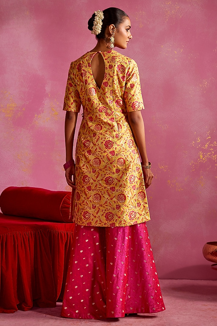 Rani Pink Georgette & Banarasi Brocade Party Wear Sharara Set by Mustard Moon by Neyha and Vrinda at Pernia's Pop Up Shop