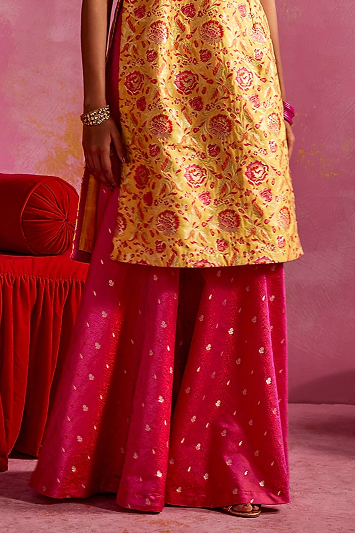 Rani Pink Georgette & Banarasi Brocade Party Wear Sharara Set by Mustard Moon by Neyha and Vrinda at Pernia's Pop Up Shop