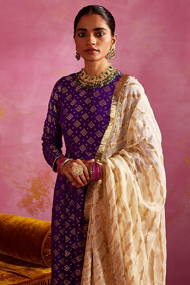 Purple Banarasi Kurta Set by Mustard Moon by Neyha and Vrinda at Pernia's Pop Up Shop