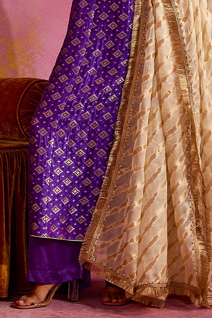 Purple Banarasi Kurta Set by Mustard Moon by Neyha and Vrinda at Pernia's Pop Up Shop
