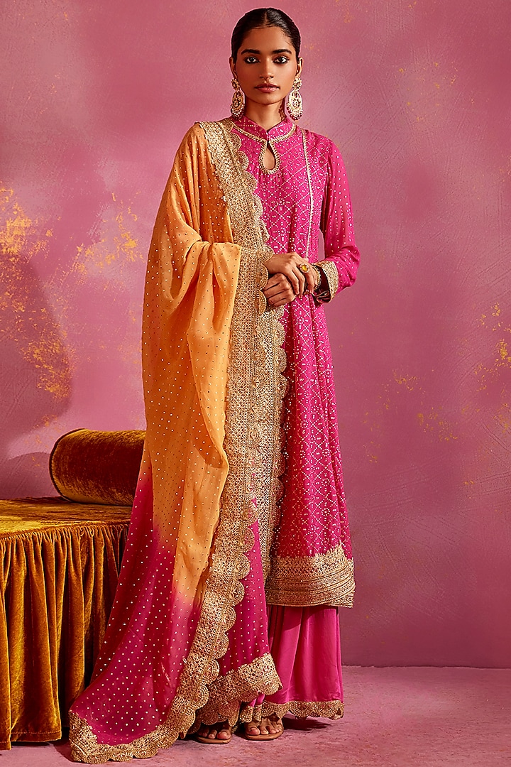 Rani Pink Georgette Sharara Set by Mustard Moon by Neyha and Vrinda