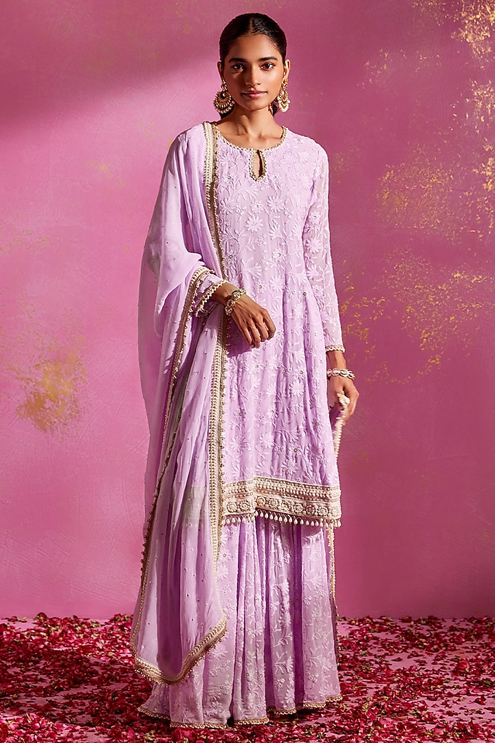 Lilac Georgette Sharara Set by Mustard Moon by Neyha and Vrinda