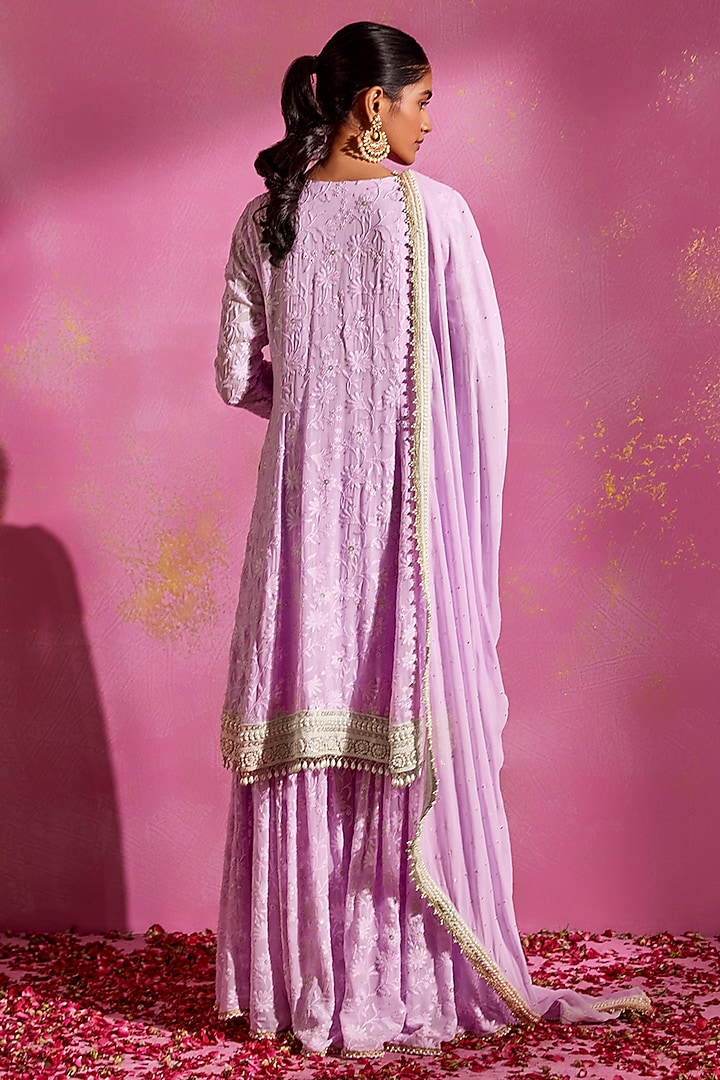 Lilac Georgette Party Wear Sharara Set by Mustard Moon by Neyha and Vrinda at Pernia's Pop Up Shop