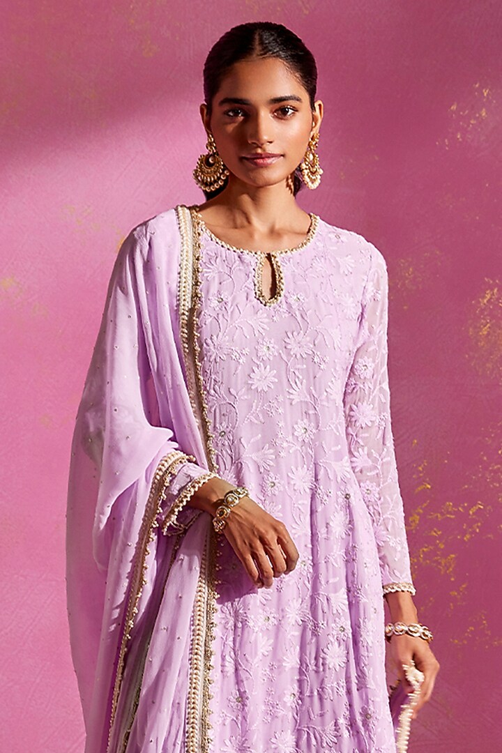 Lilac Georgette Party Wear Sharara Set by Mustard Moon by Neyha and Vrinda at Pernia's Pop Up Shop