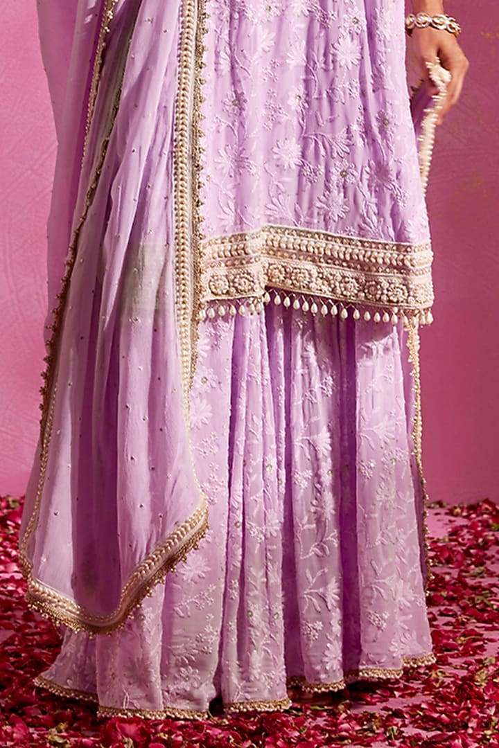 Lilac Georgette Party Wear Sharara Set by Mustard Moon by Neyha and Vrinda at Pernia's Pop Up Shop