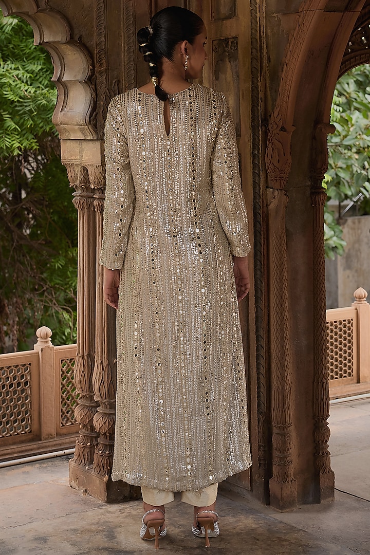 Sand Georgette Sequins Embroidered Kurta Set by Mustard Moon by Neyha and Vrinda at Pernia's Pop Up Shop