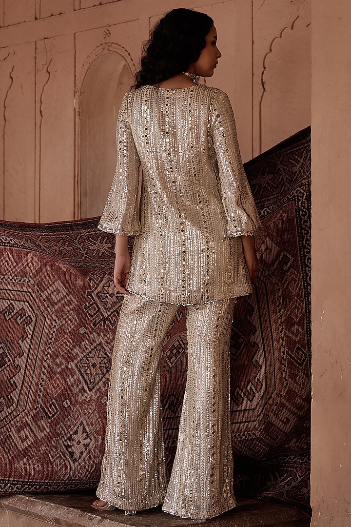 Sand Georgette Sequins Embroidered Co-Ord Set by Mustard Moon by Neyha and Vrinda at Pernia's Pop Up Shop