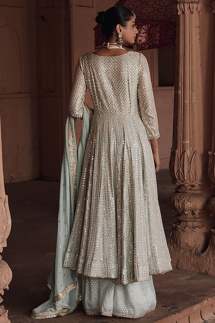 Mint Georgette Embroidered Kurta Set by Mustard Moon by Neyha and Vrinda at Pernia's Pop Up Shop