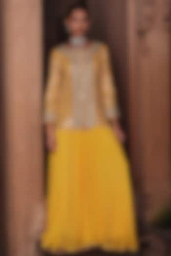 Golden Yellow Georgette Sharara Set by Mustard Moon by Neyha and Vrinda at Pernia's Pop Up Shop