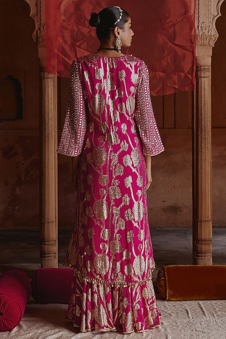 Rani Pink Georgette Embroidered Wedding Sharara Set by Mustard Moon by Neyha and Vrinda at Pernia's Pop Up Shop