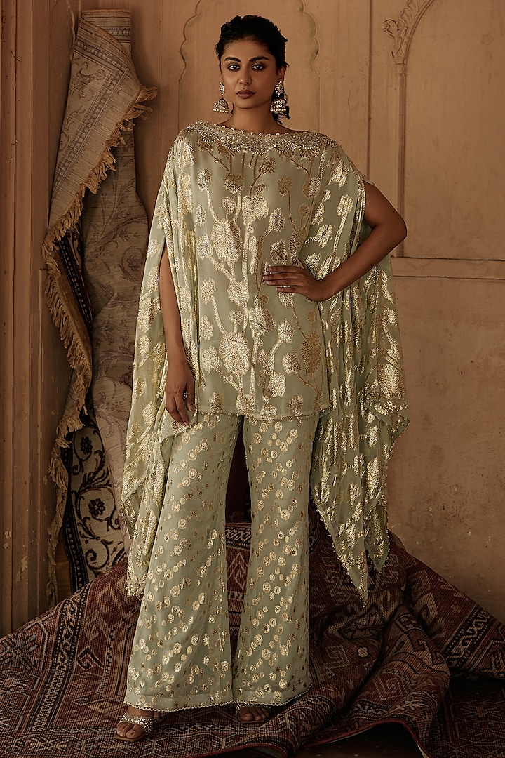 Mint Georgette Embroidered Tunic Set by Mustard Moon by Neyha and Vrinda at Pernia's Pop Up Shop