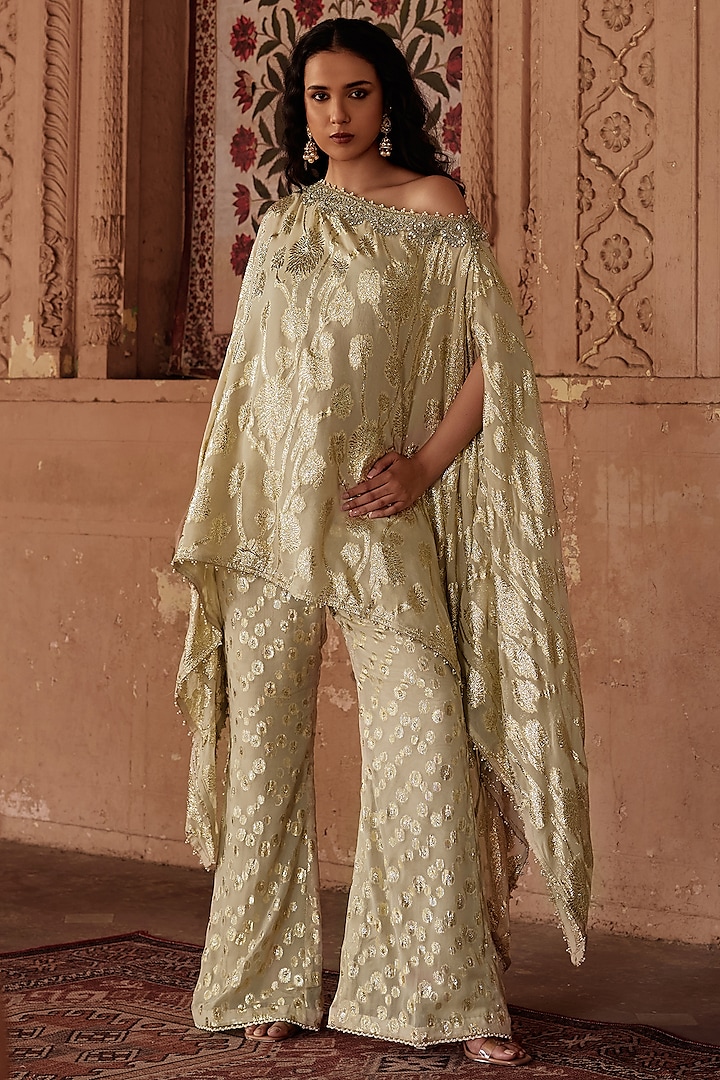 Sand Georgette Embroidered Tunic Set by Mustard Moon by Neyha and Vrinda at Pernia's Pop Up Shop