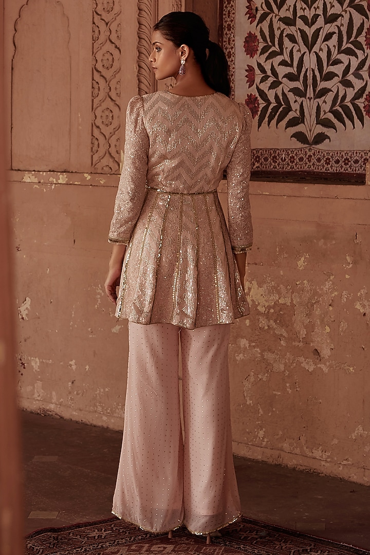 Peach Georgette Embroidered Tunic Set by Mustard Moon by Neyha and Vrinda at Pernia's Pop Up Shop