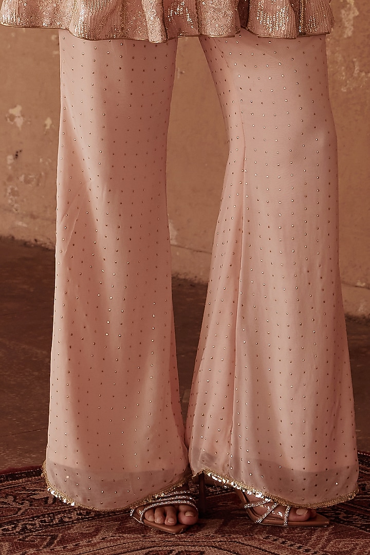 Peach Georgette Embroidered Tunic Set by Mustard Moon by Neyha and Vrinda at Pernia's Pop Up Shop