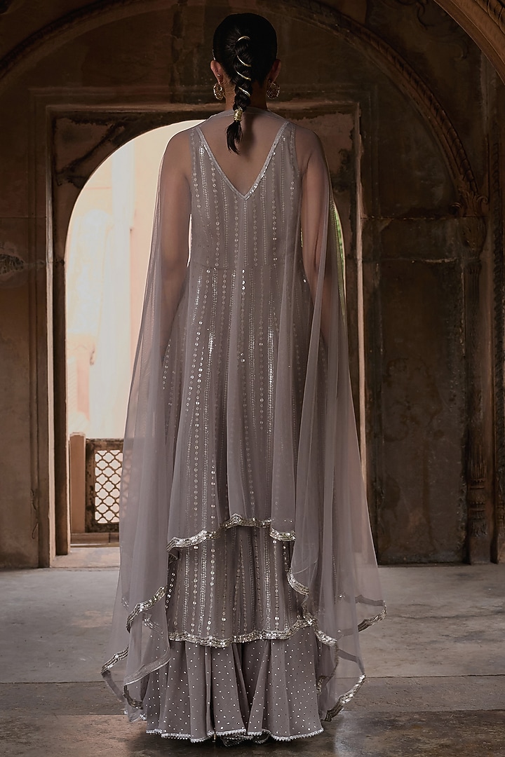 Slate Grey Georgette Embroidered Kurta Set by Mustard Moon by Neyha and Vrinda at Pernia's Pop Up Shop