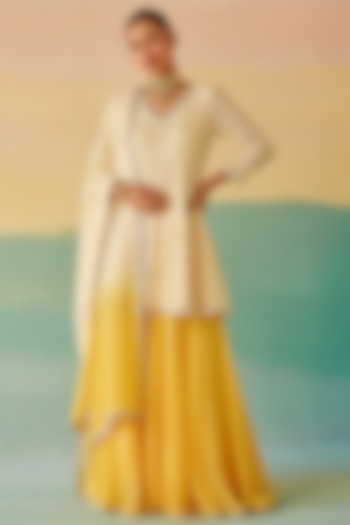 Yellow Georgette Party Wear Sharara Set by Mustard Moon by Neyha and Vrinda at Pernia's Pop Up Shop