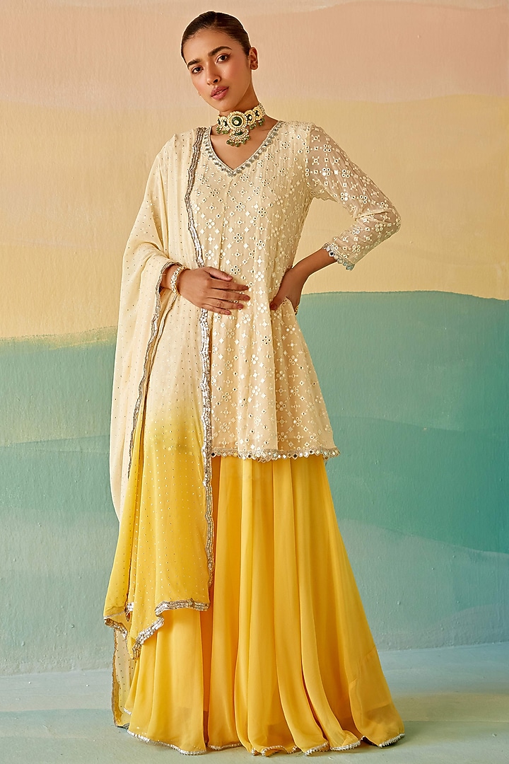 Yellow Georgette Party Wear Sharara Set by Mustard Moon by Neyha and Vrinda at Pernia's Pop Up Shop