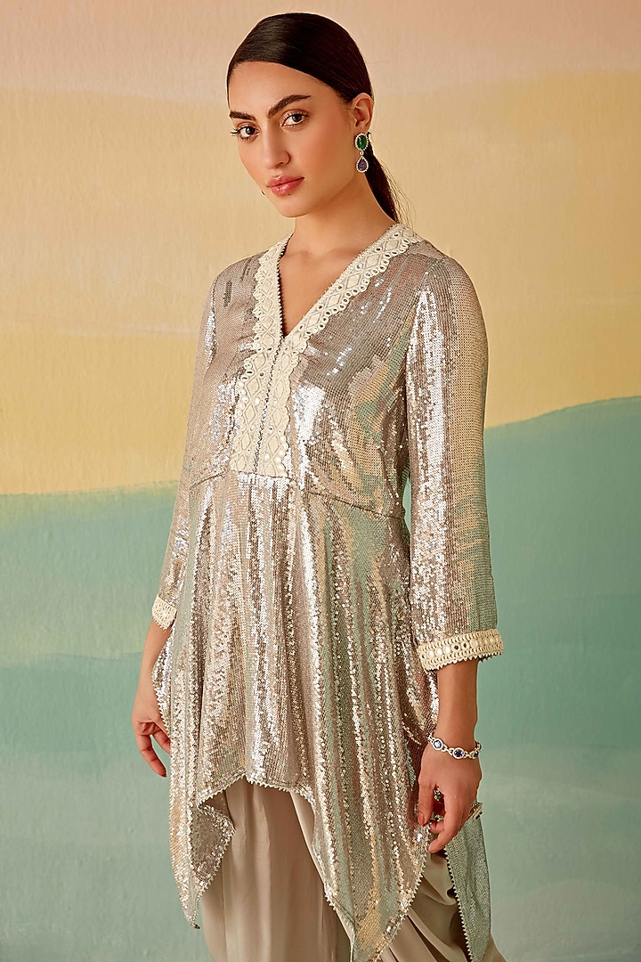 Silver Grey Georgette Tunic Set by Mustard Moon by Neyha and Vrinda at Pernia's Pop Up Shop