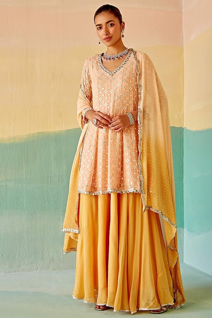 Yellow Georgette Sharara Set by Mustard Moon by Neyha and Vrinda