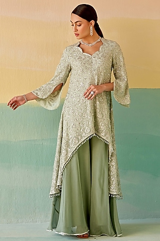 Aqua MInt Georgette Sharara Set by Mustard Moon by Neyha and Vrinda