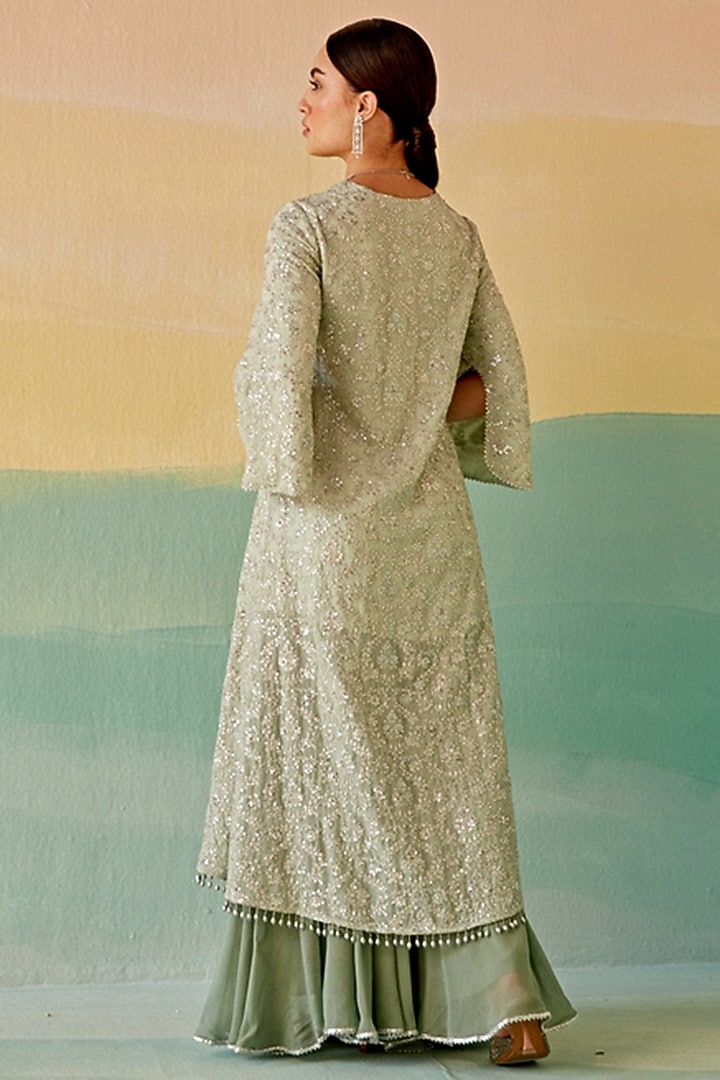 Aqua MInt Georgette Party Wear Sharara Set by Mustard Moon by Neyha and Vrinda at Pernia's Pop Up Shop
