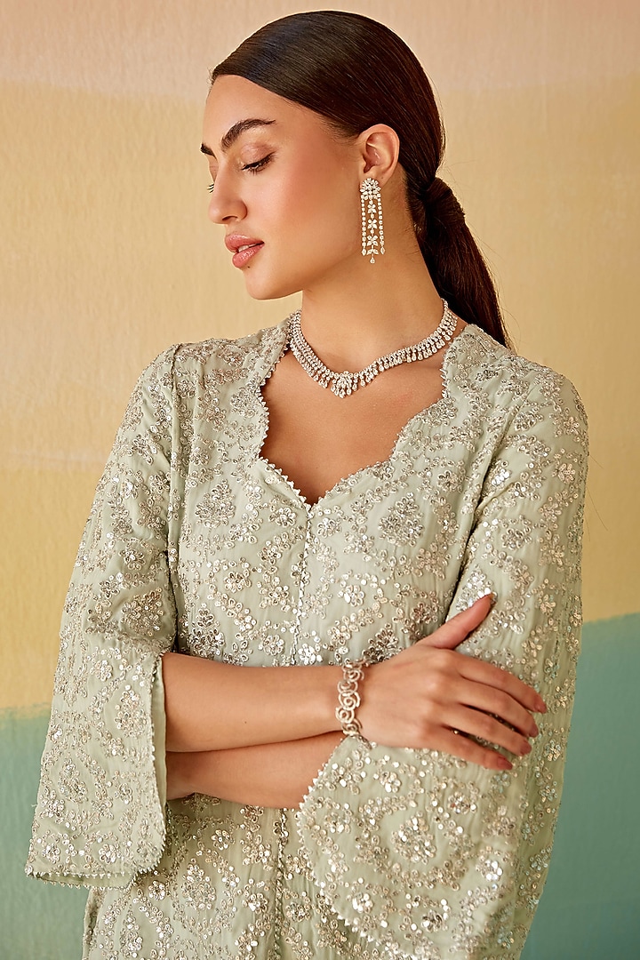 Aqua MInt Georgette Party Wear Sharara Set by Mustard Moon by Neyha and Vrinda at Pernia's Pop Up Shop