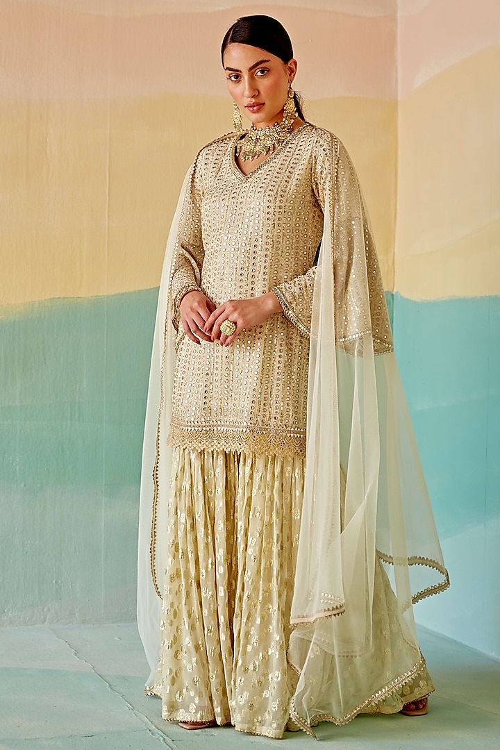 Ivory Georgette Sharara Set by Mustard Moon by Neyha and Vrinda