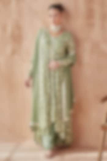 Sage Green Georgette Kurta Set by Mustard Moon by Neyha and Vrinda