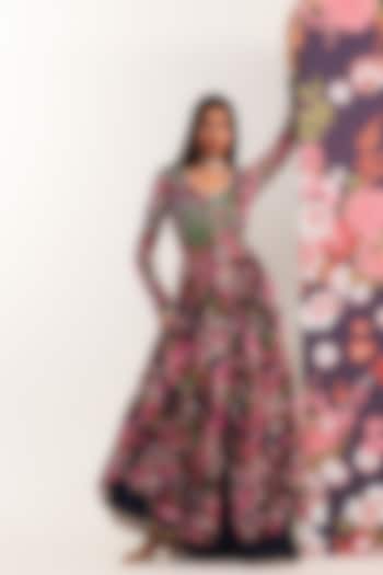 Blue Chiffon Printed Long Kurta Set by Mustard Moon by Neyha and Vrinda at Pernia's Pop Up Shop