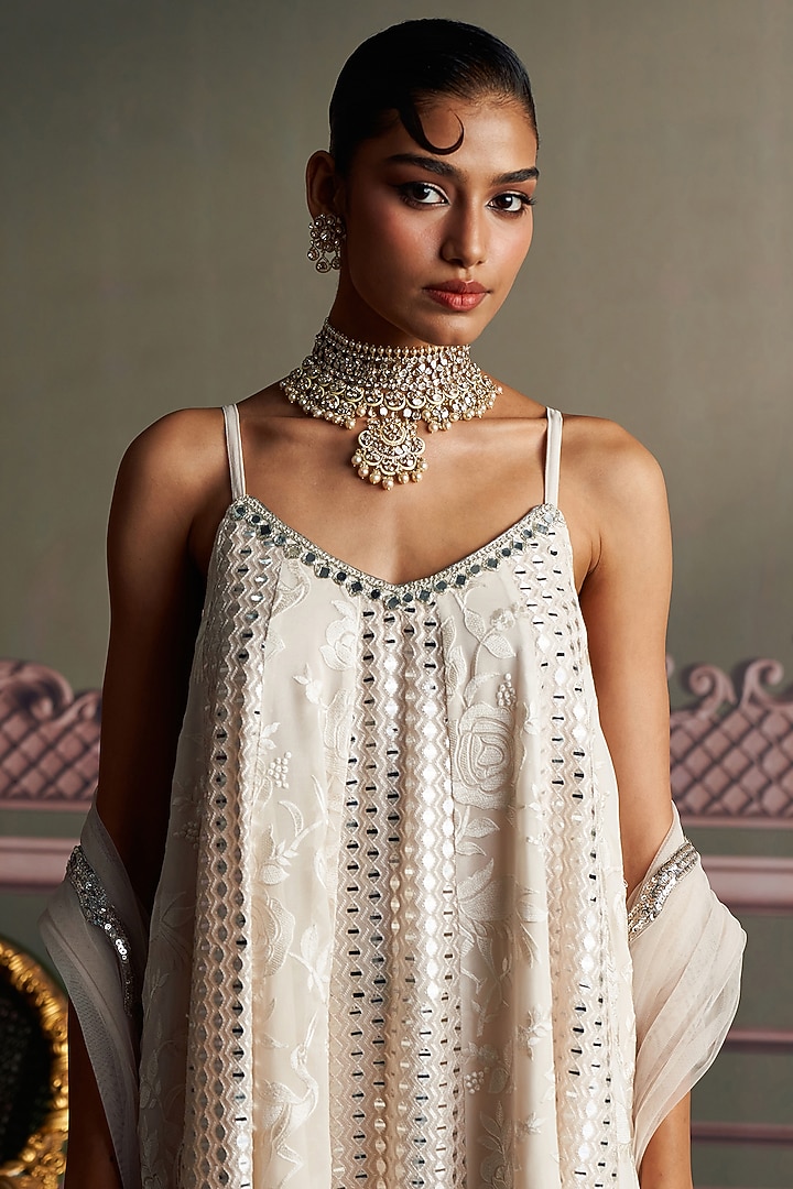 Ivory Georgette Thread Work Kurta Set by Mustard Moon by Neyha and Vrinda at Pernia's Pop Up Shop
