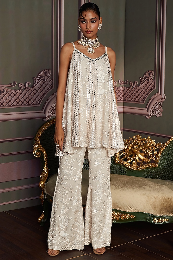 Ivory Georgette Thread Work Kurta Set by Mustard Moon by Neyha and Vrinda at Pernia's Pop Up Shop