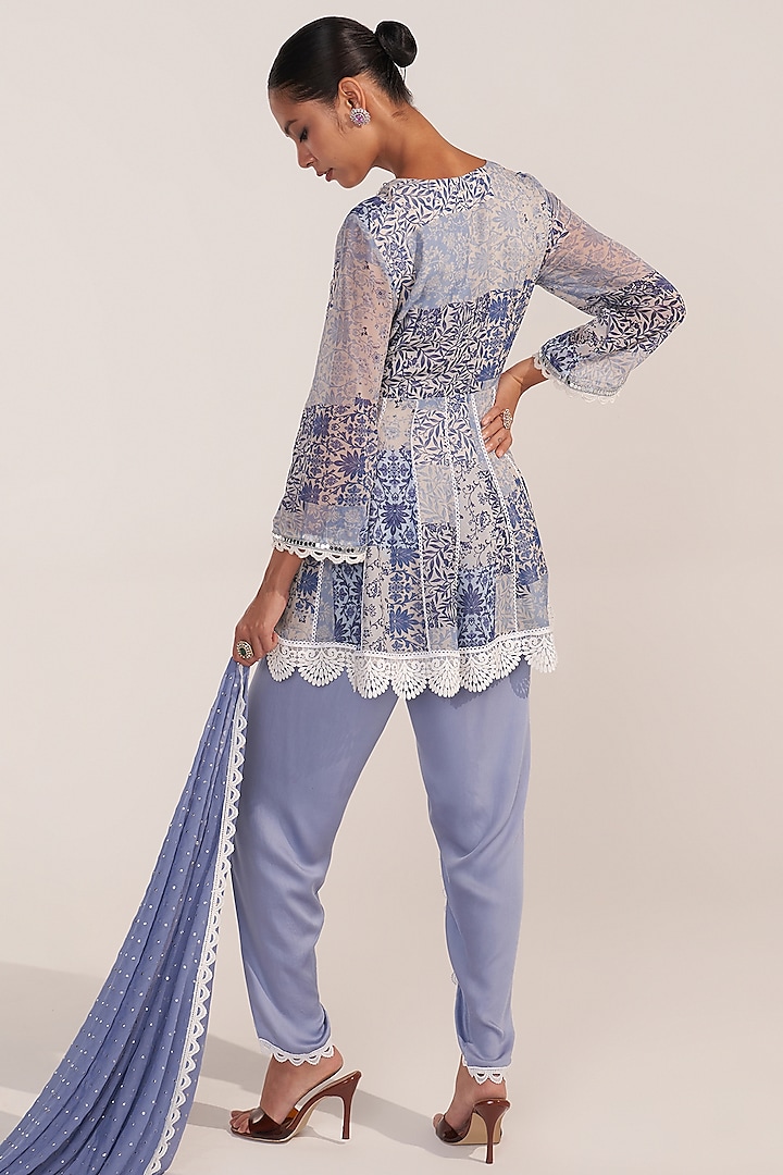 Blue Georgette Patch Printed Kurta Set by Mustard Moon by Neyha and Vrinda at Pernia's Pop Up Shop