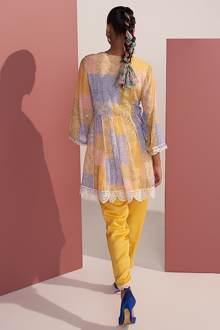 Yellow Georgette Patch Printed Kurta Set by Mustard Moon by Neyha and Vrinda at Pernia's Pop Up Shop