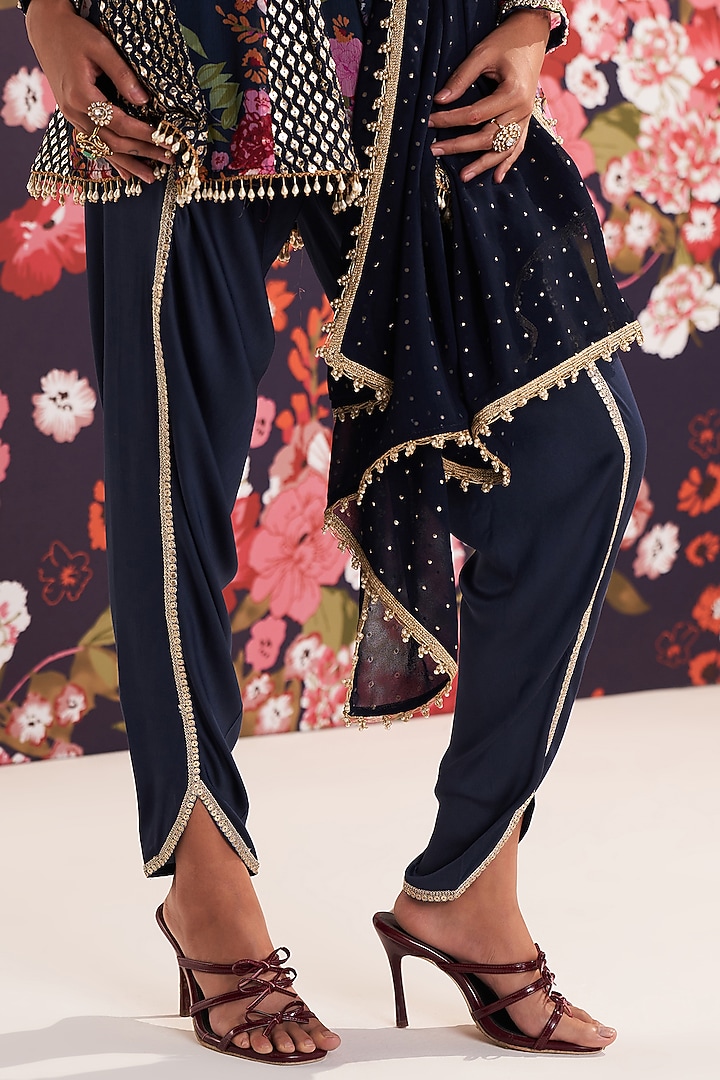 Blue Georgette Printed & Sequins Embroidered Kurta Set by Mustard Moon by Neyha and Vrinda at Pernia's Pop Up Shop