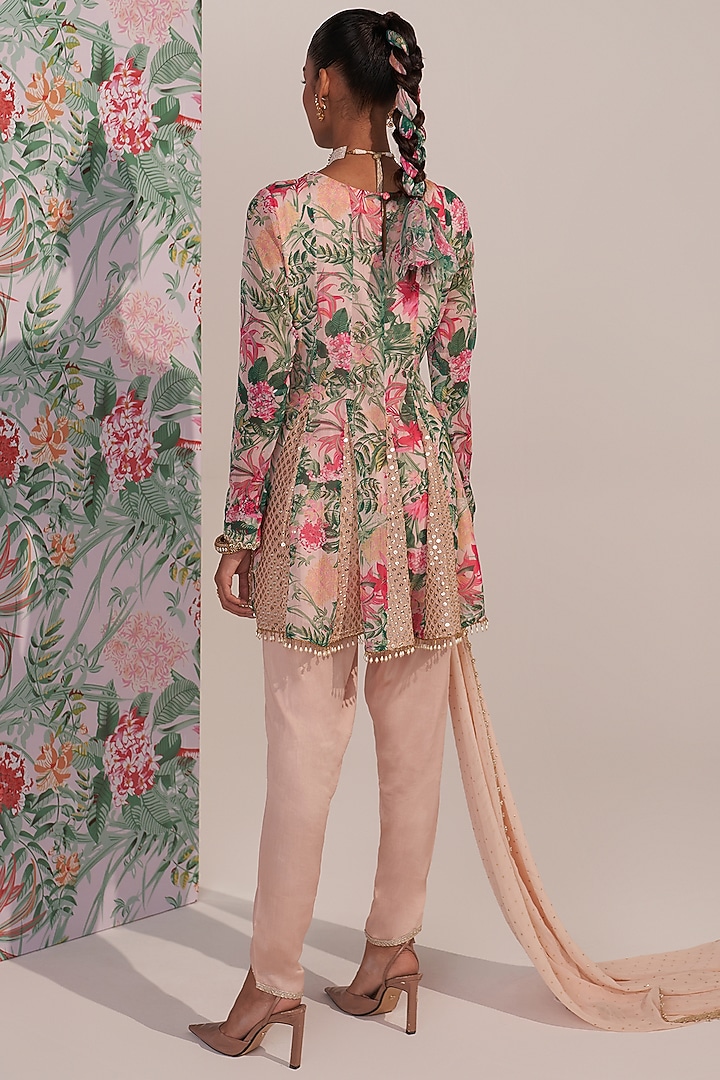 Green Georgette Printed & Sequins Embroidered Kurta Set by Mustard Moon by Neyha and Vrinda at Pernia's Pop Up Shop