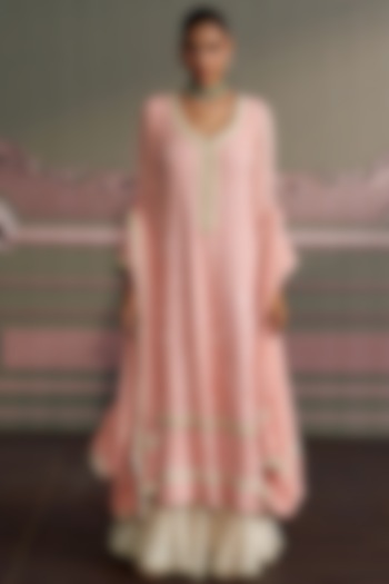 Rose Pink Georgette Chikankari Hand Embroidered Wedding Anarkali Set by Mustard Moon by Neyha and Vrinda at Pernia's Pop Up Shop