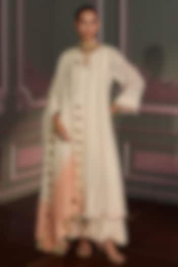 Ivory Georgette Chikankari Embroidered A-Line Kurta Set by Mustard Moon by Neyha and Vrinda at Pernia's Pop Up Shop