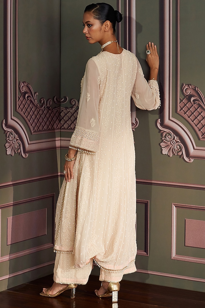 Ivory Georgette Chikankari Embroidered A-Line Kurta Set by Mustard Moon by Neyha and Vrinda at Pernia's Pop Up Shop