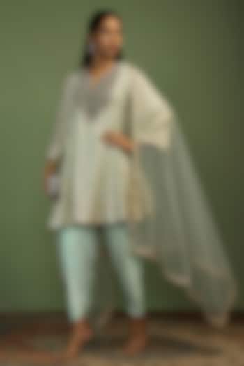 Mint Georgette Mirror & Sequin Embroidered Kurta Set by Mustard Moon by Neyha and Vrinda at Pernia's Pop Up Shop