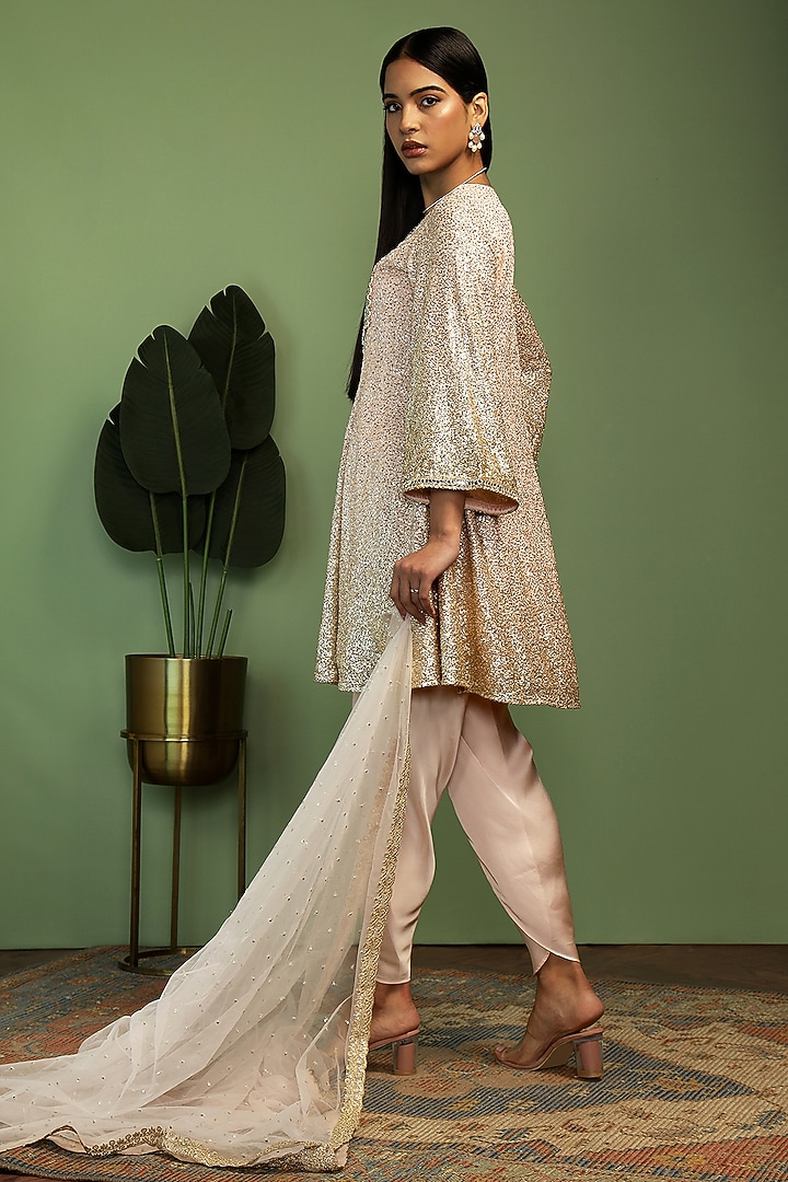 Pale Pink Georgette Mirror & Sequin Embroidered Kurta Set by Mustard Moon by Neyha and Vrinda at Pernia's Pop Up Shop
