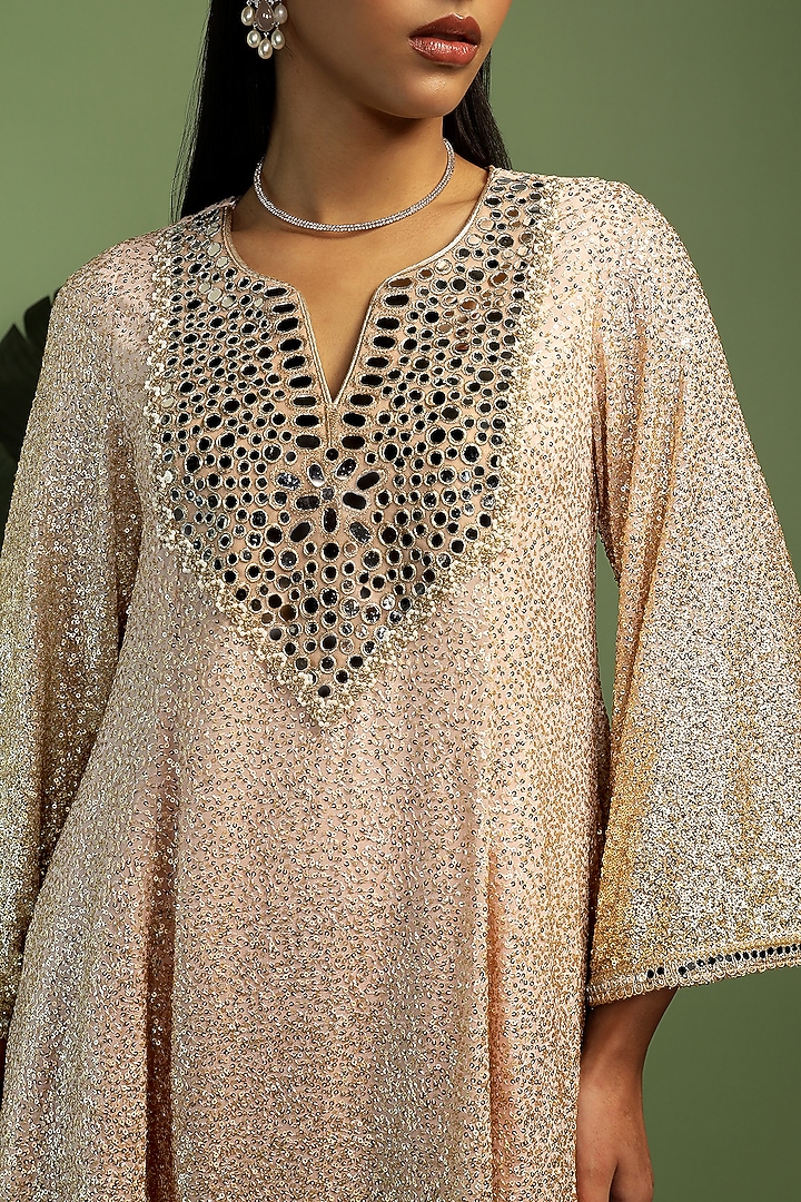Pale Pink Georgette Mirror & Sequin Embroidered Kurta Set by Mustard Moon by Neyha and Vrinda at Pernia's Pop Up Shop