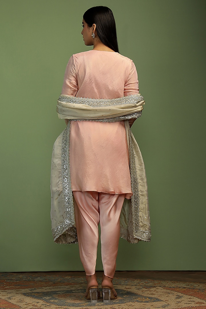 Pale Pink Tissue Mirror Embroidered Kurta Set by Mustard Moon by Neyha and Vrinda at Pernia's Pop Up Shop